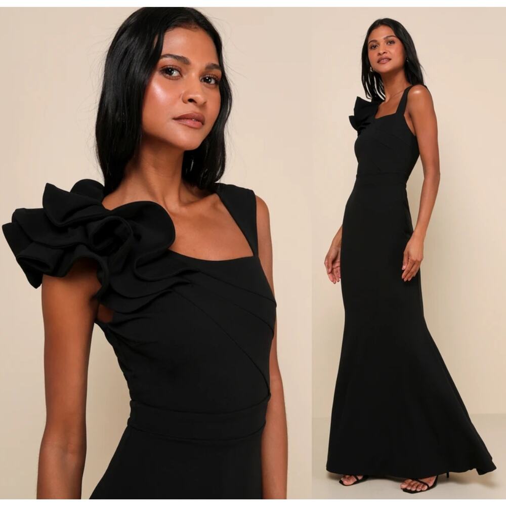 Lulus Lucette Black Sleeveless Ruffled Mermaid Maxi Dress Holiday Extra Small - Picture 11 of 11